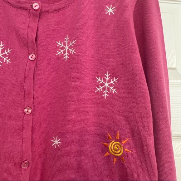 Croft & Barrow Women’s Pink Winter Holiday Button Down Sweater Cardigan Size PXL - Picture 9 of 9